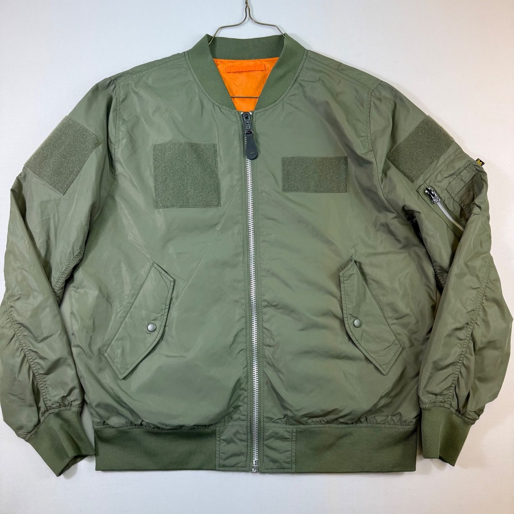 Alpha Industries MA-1 Bomber Jacket Mens 2XL Green Military Flight Patch Zip